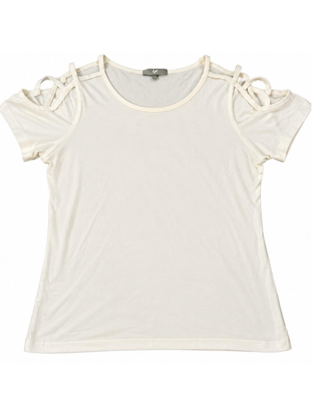 Cream BKE strappy cold shoulder top, size Medium